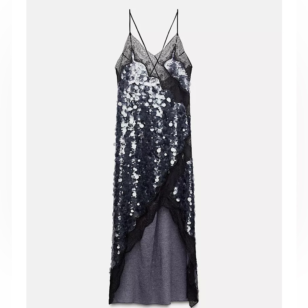 Zara LACE SEQUIN DRESS ZW COLLECTION M